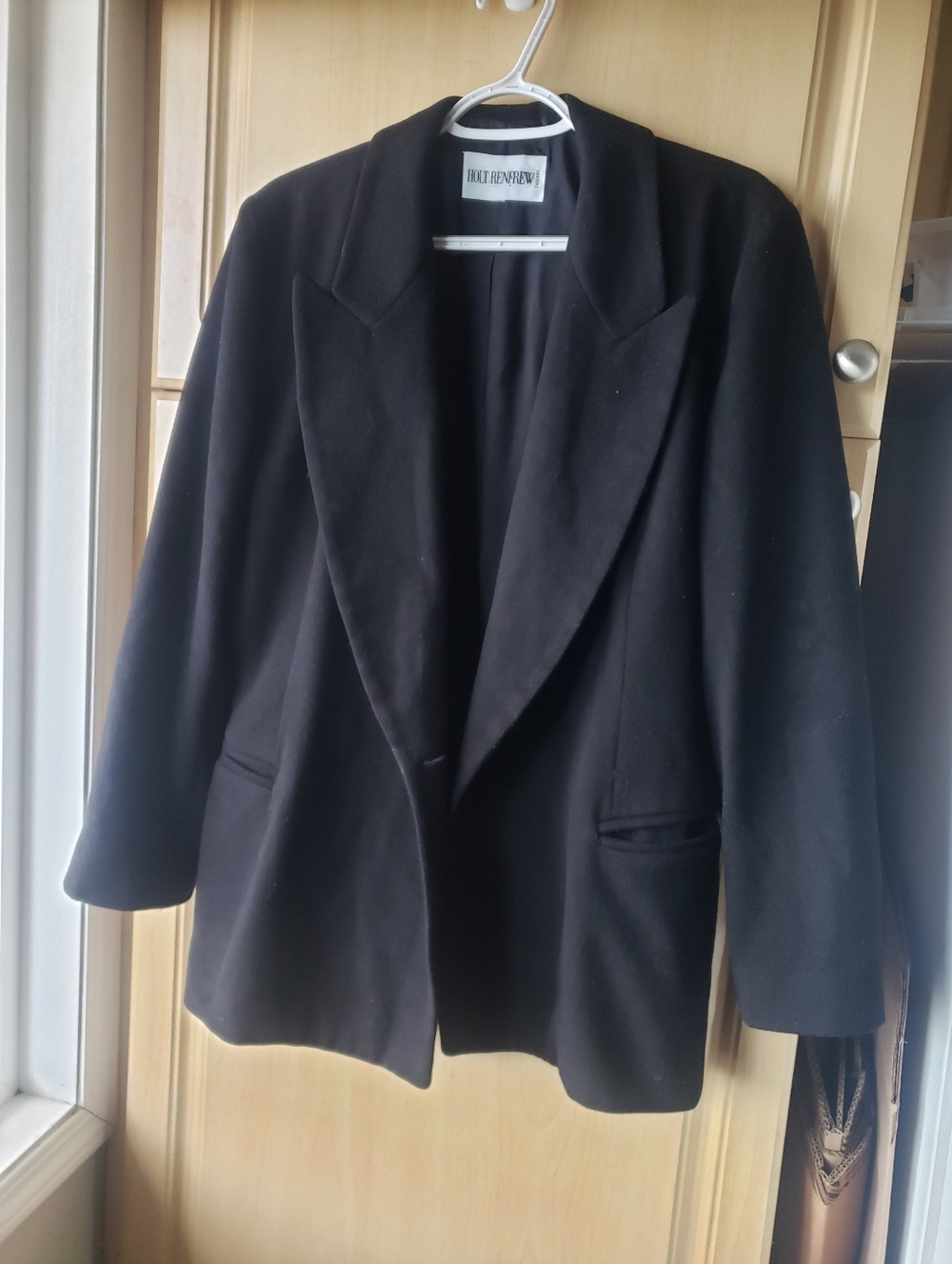 Vintage HOLTRENFREW Wool Cashmere Blend Black Tailored Blazer